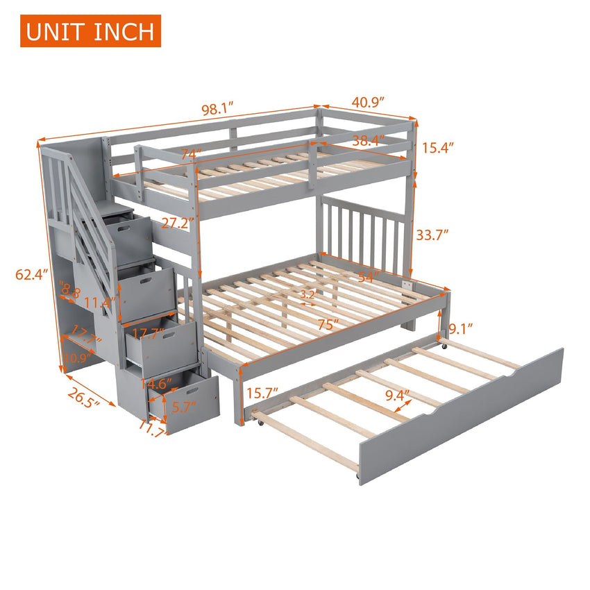 Twin over Twin/Full Bunk Bed with Twin Size Trundle - 7DAY'S