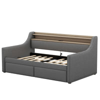 Twin Size Daybed with Storage Drawers, Upholstered Daybed with Charging Station and LED Lights, Gray(Old Item W1580S00034) - 7DAY'S