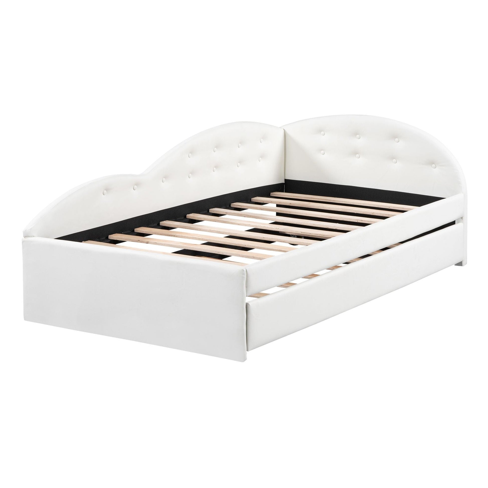 Twin Size PU Upholstered Tufted Daybed with Trundle and Cloud Shaped Guardrail - 7DAY'S