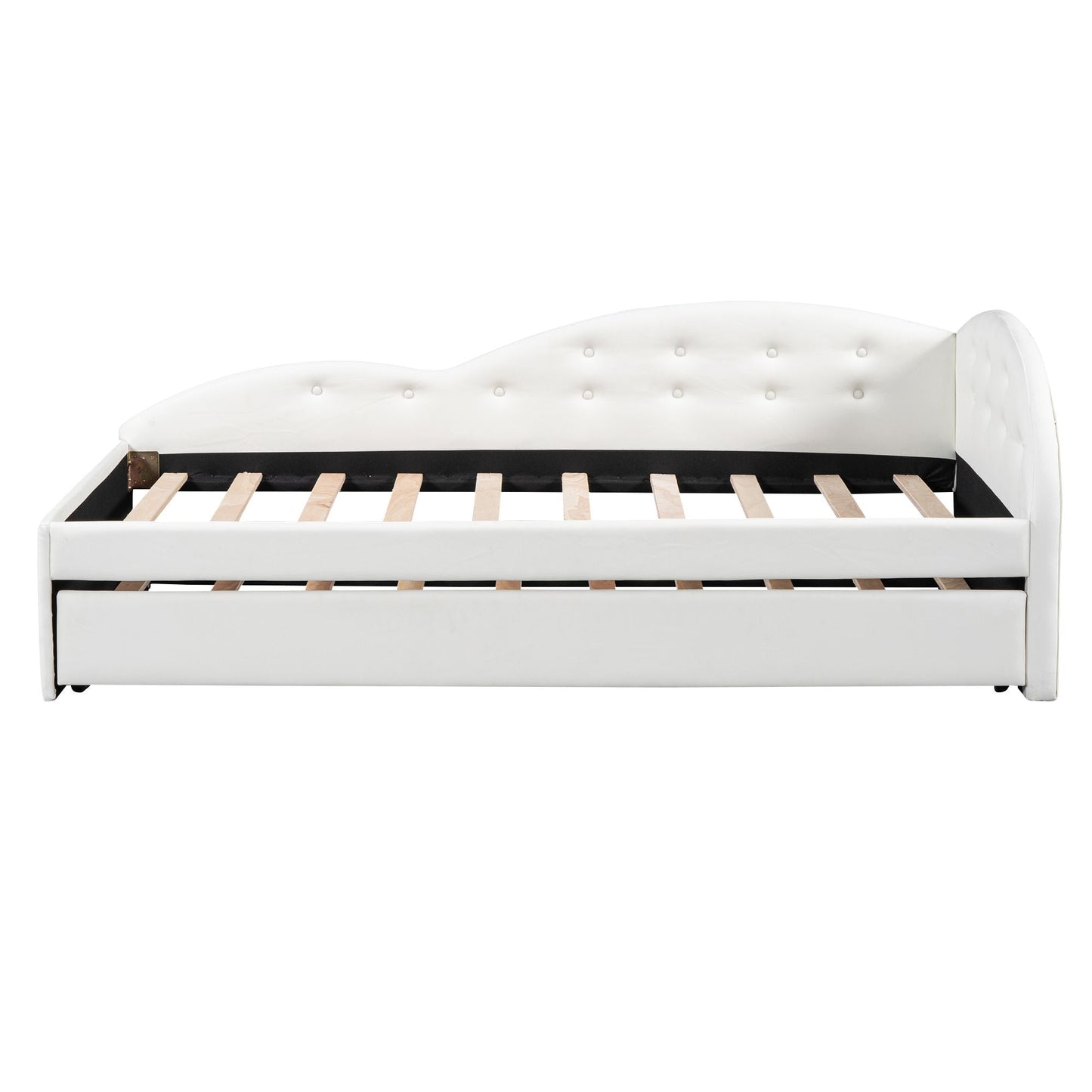 Twin Size PU Upholstered Tufted Daybed with Trundle and Cloud Shaped Guardrail - 7DAY'S