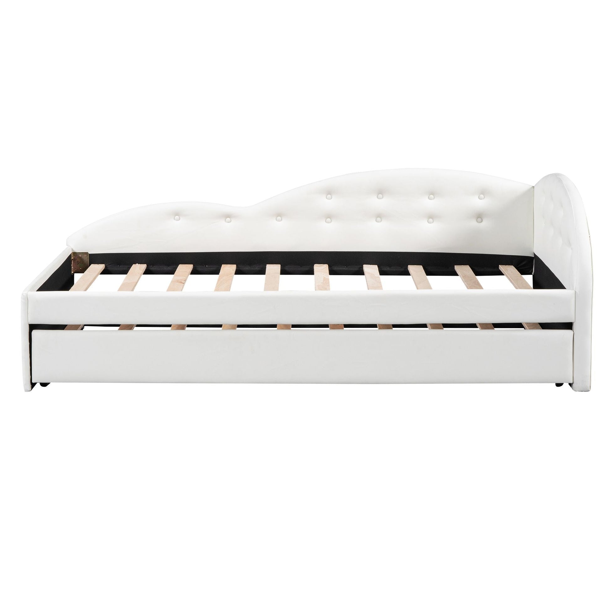 Twin Size PU Upholstered Tufted Daybed with Trundle and Cloud Shaped Guardrail - 7DAY'S
