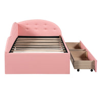 Twin Size PU Upholstered Tufted Daybed with Two Drawers and Cloud Shaped Guardrail - 7DAY'S