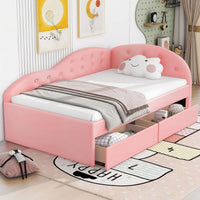 Twin Size PU Upholstered Tufted Daybed with Two Drawers and Cloud Shaped Guardrail - 7DAY'S