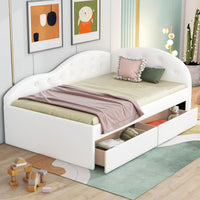 Twin Size PU Upholstered Tufted Daybed with Two Drawers and Cloud Shaped Guardrail - 7DAY'S