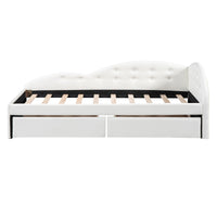 Twin Size PU Upholstered Tufted Daybed with Two Drawers and Cloud Shaped Guardrail - 7DAY'S