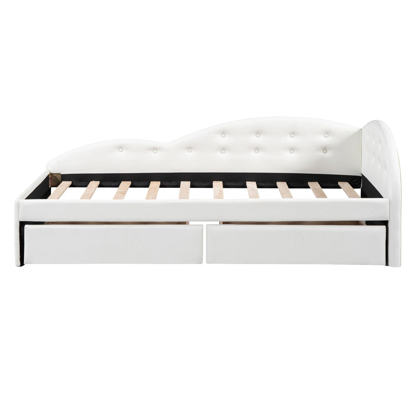 Twin Size PU Upholstered Tufted Daybed with Two Drawers and Cloud Shaped Guardrail - 7DAY'S