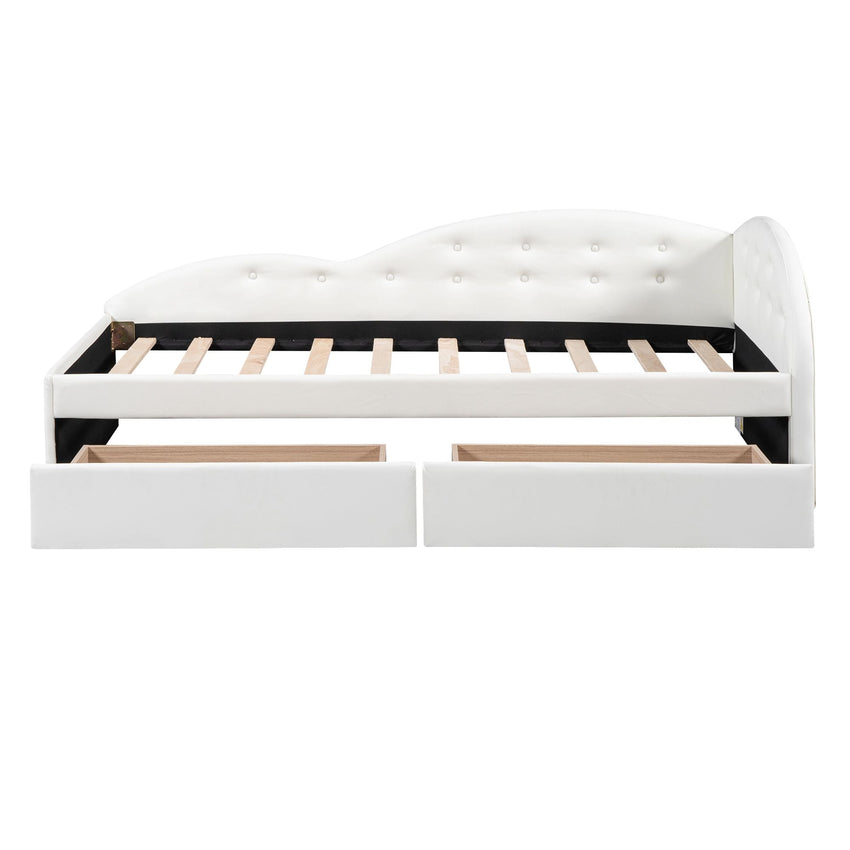 Twin Size PU Upholstered Tufted Daybed with Two Drawers and Cloud Shaped Guardrail - 7DAY'S