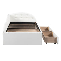 Twin Size PU Upholstered Tufted Daybed with Two Drawers and Cloud Shaped Guardrail - 7DAY'S