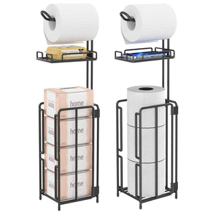 Two stood - standing sanitary paper bracket brackets, toilet paper rolls with shelves, and reserve for bathroom storage, mobile phones, giant rolls, black - 7DAY'S