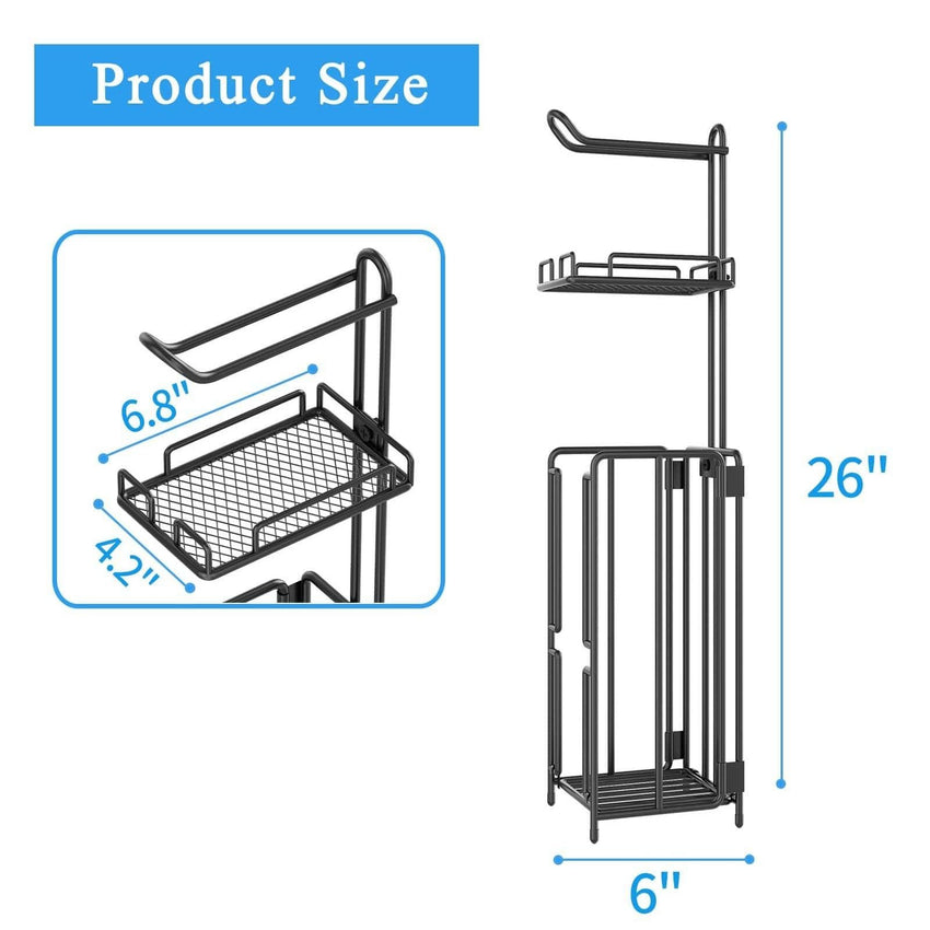 Two stood - standing sanitary paper bracket brackets, toilet paper rolls with shelves, and reserve for bathroom storage, mobile phones, giant rolls, black - 7DAY'S