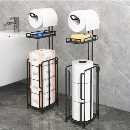 Two stood - standing sanitary paper bracket brackets, toilet paper rolls with shelves, and reserve for bathroom storage, mobile phones, giant rolls, black - 7DAY'S