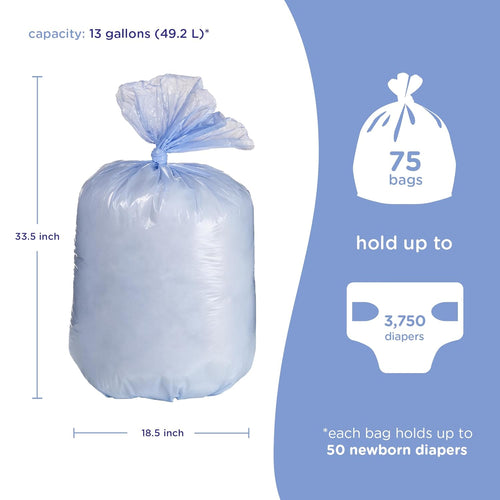 Ubbi Diaper Pail Plastic Bags, Disposable Baby Waste Bags, 3 Pack, 75 Count, 13 - Gallon Bags - 7DAY'S