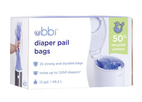 Ubbi Diaper Pail Plastic Bags, Disposable Baby Waste Bags, 3 Pack, 75 Count, 13 - Gallon Bags - 7DAY'S
