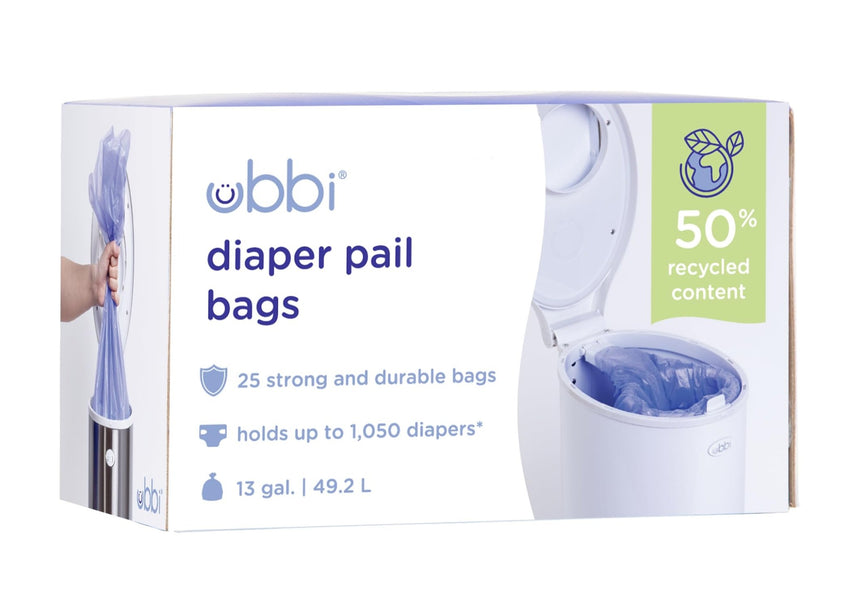 Ubbi Diaper Pail Plastic Bags, Disposable Baby Waste Bags, 3 Pack, 75 Count, 13 - Gallon Bags - 7DAY'S