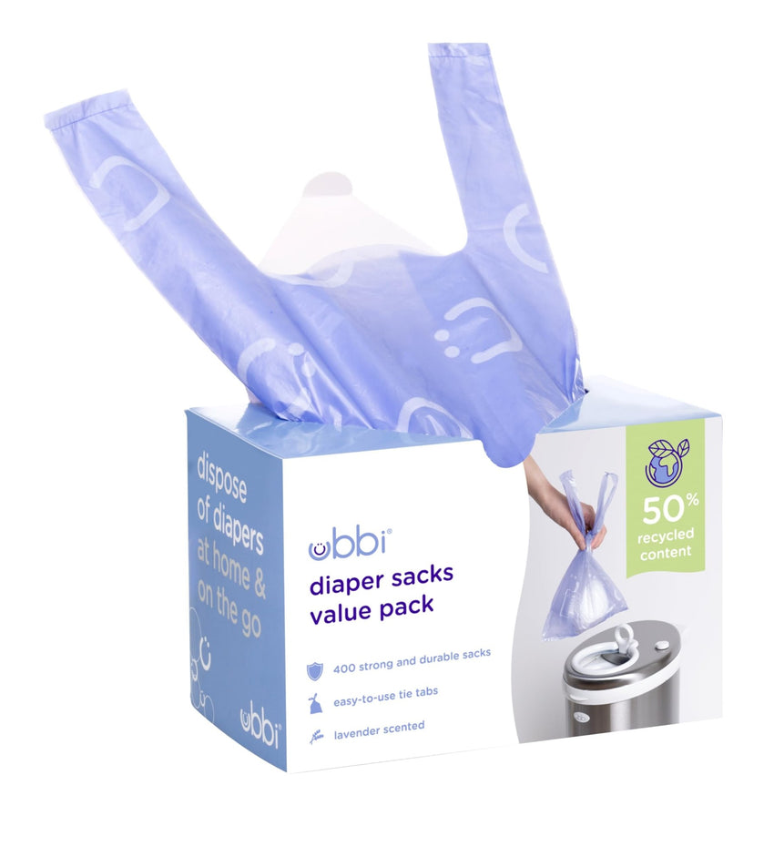 Ubbi Disposable Diaper Sacks, Lavender Scented, Easy - To - Tie Tabs, Diaper Disposal or Pet Waste Bags, 200 Count - 7DAY'S