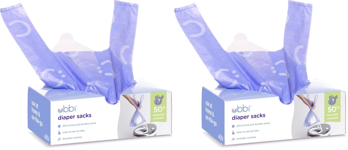 Ubbi Disposable Diaper Sacks, Lavender Scented, Easy - To - Tie Tabs, Diaper Disposal or Pet Waste Bags, 200 Count - 7DAY'S