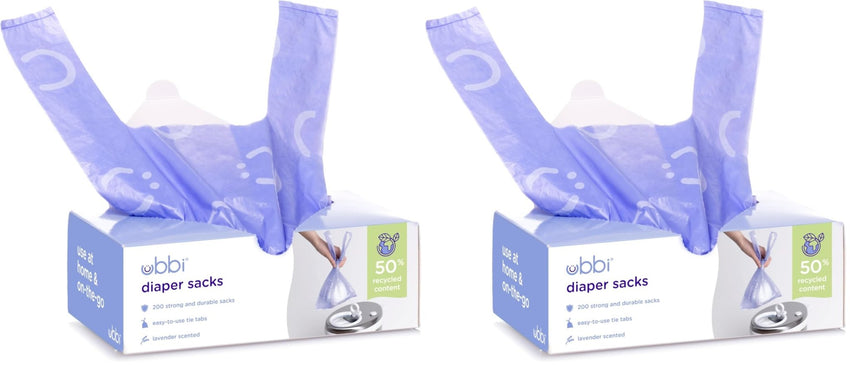 Ubbi Disposable Diaper Sacks, Lavender Scented, Easy - To - Tie Tabs, Diaper Disposal or Pet Waste Bags, 200 Count - 7DAY'S
