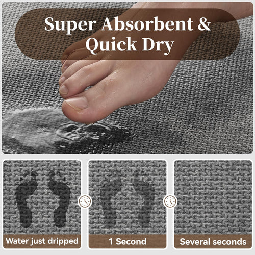 Ultra Thin Bath Mats for Bathroom Mat Quick Dry, Non Slip PVC Backing Washable Bathroom Rugs, Absorbent Bath Rugs for Floor,20"x32",Grey - 7DAY'S