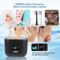 Ultrasonic Jewelry Cleaner, 45kHz Cleaner for Denture, Mouth Guard, Aligner, Toothbrush Head, Watch, Ring, Silver, Gold, Ultrasonic Jewelry Cleaner Portable for Home and Travel (Black) - 7DAY'S