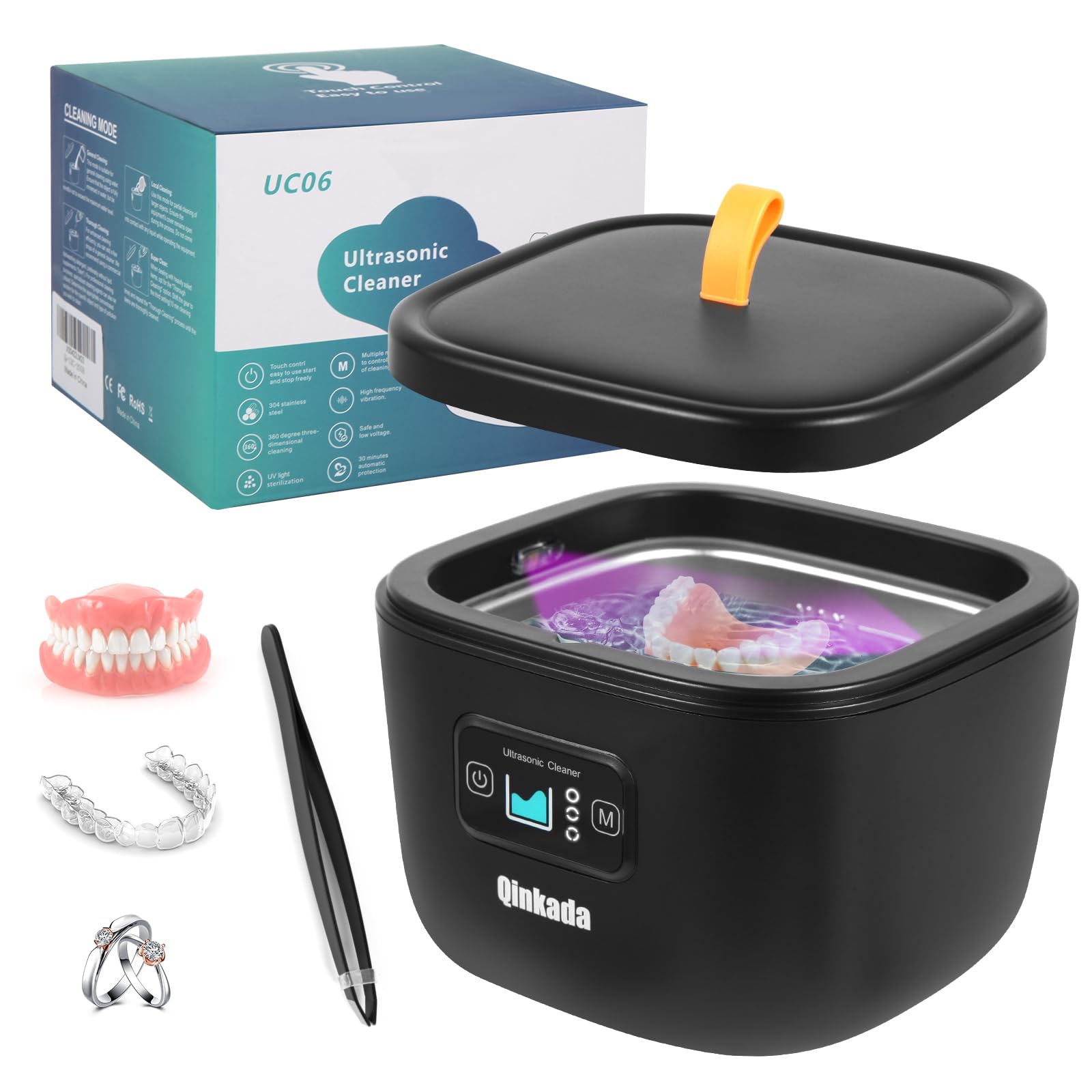 Ultrasonic Jewelry Cleaner, 45kHz Cleaner for Denture, Mouth Guard, Aligner, Toothbrush Head, Watch, Ring, Silver, Gold, Ultrasonic Jewelry Cleaner Portable for Home and Travel (Black) - 7DAY'S