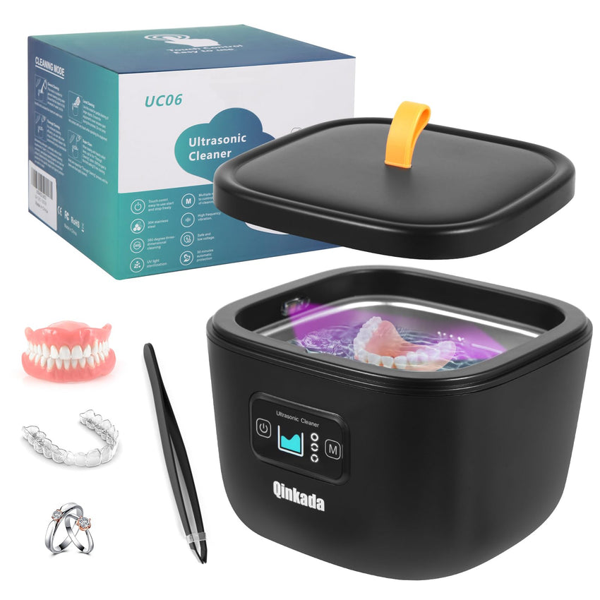 Ultrasonic Jewelry Cleaner, 45kHz Cleaner for Denture, Mouth Guard, Aligner, Toothbrush Head, Watch, Ring, Silver, Gold, Ultrasonic Jewelry Cleaner Portable for Home and Travel (Black) - 7DAY'S