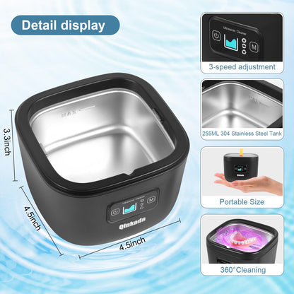 Ultrasonic Jewelry Cleaner, 45kHz Cleaner for Denture, Mouth Guard, Aligner, Toothbrush Head, Watch, Ring, Silver, Gold, Ultrasonic Jewelry Cleaner Portable for Home and Travel (Black) - 7DAY'S