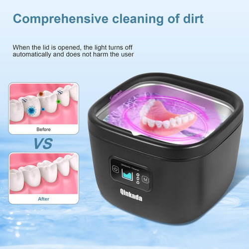 Ultrasonic Jewelry Cleaner, 45kHz Cleaner for Denture, Mouth Guard, Aligner, Toothbrush Head, Watch, Ring, Silver, Gold, Ultrasonic Jewelry Cleaner Portable for Home and Travel (Black) - 7DAY'S