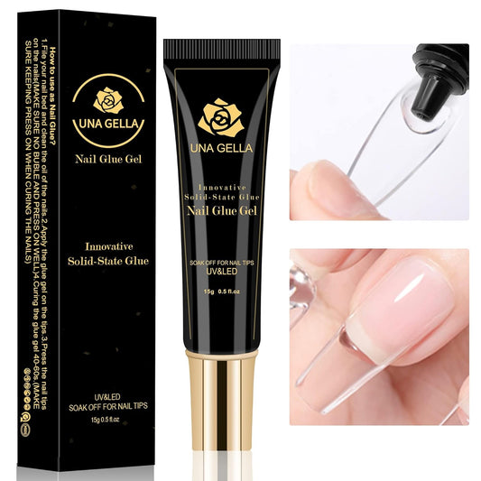 UNA GELLA Solid Nail Glue Gel 15ml Lamp Curing Needed Solid Soak Off U V/LED Lamp Required Super Strong Glue for Fake Acrylic Soft Gel Nail Tips Press On Nails Art Extension - 7DAY'S