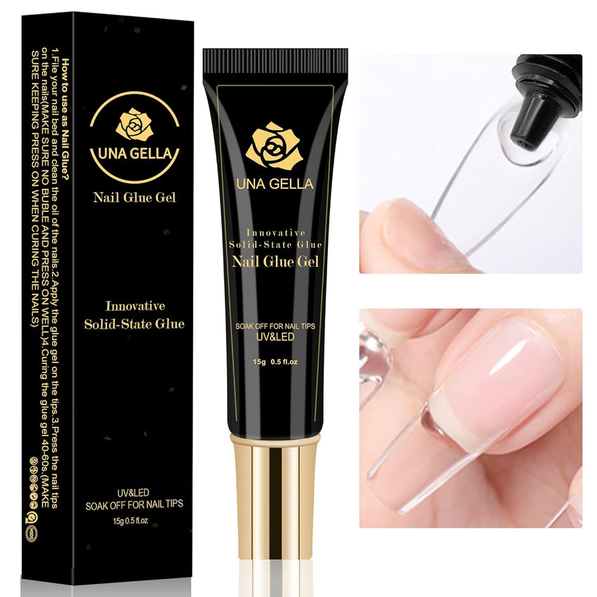 UNA GELLA Solid Nail Glue Gel 15ml Lamp Curing Needed Solid Soak Off U V/LED Lamp Required Super Strong Glue for Fake Acrylic Soft Gel Nail Tips Press On Nails Art Extension - 7DAY'S