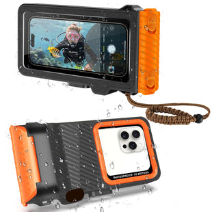Underwater Phone Case for Snorkeling & Diving (50ft/15m), IP68 Waterproof Case for Swimming, Universal Underwater Touch Screen Case Compatible with iPhone (Orange, 4th Generation Phone Case)