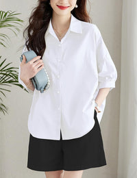 Unilexi Womens 2025 Summer 3/4 Sleeve Button Down Shirt Casual Collar Loose Blouse Tops with Bilateral Folds - 7DAY'S