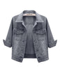 Unilexi Women's 3/4 Sleeve Colored Cropped Denim Jacket Light Wash Short Jean Jacket Trucker Coat - 7DAY'S