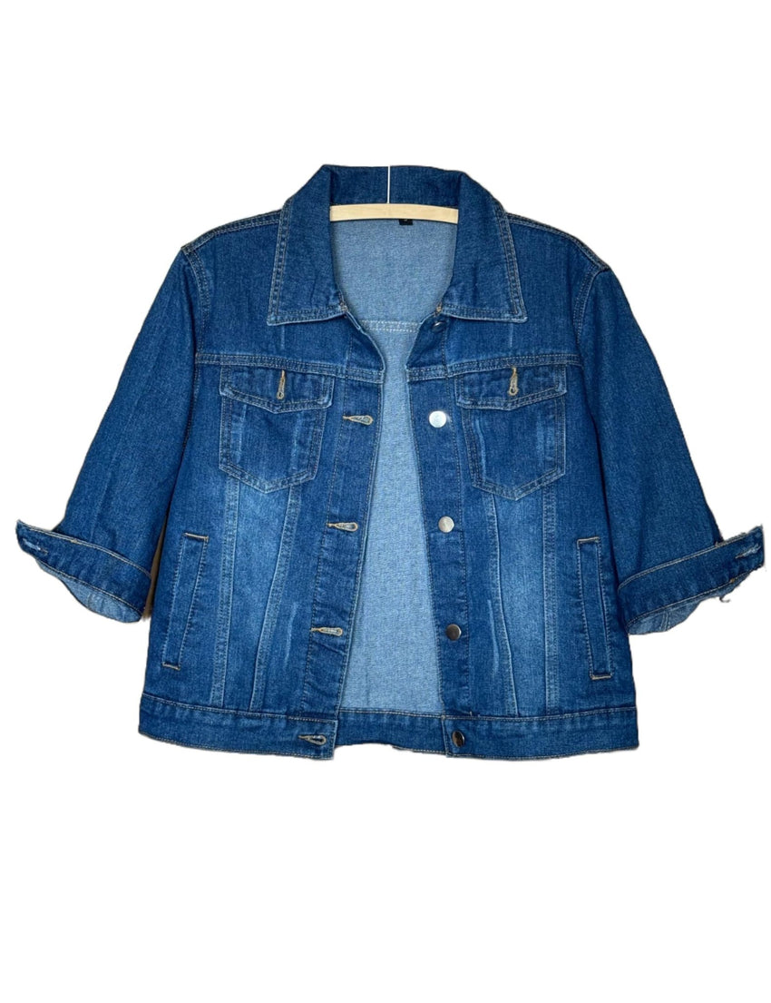 Unilexi Women's 3/4 Sleeve Colored Cropped Denim Jacket Light Wash Short Jean Jacket Trucker Coat - 7DAY'S