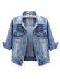 Unilexi Women's 3/4 Sleeve Colored Cropped Denim Jacket Light Wash Short Jean Jacket Trucker Coat - 7DAY'S
