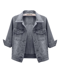 Unilexi Women's 3/4 Sleeve Colored Cropped Denim Jacket Light Wash Short Jean Jacket Trucker Coat - 7DAY'S