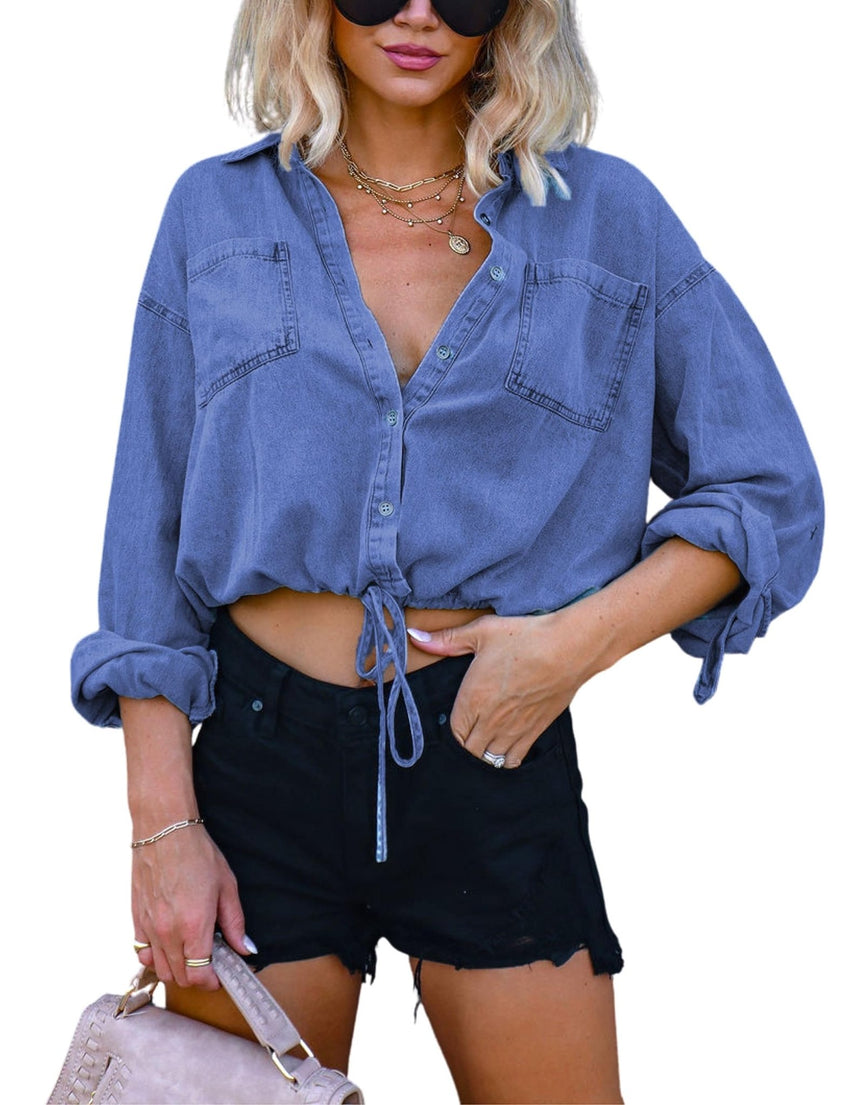 Unilexi Women's 3/4 Sleeve Colored Cropped Denim Jacket Light Wash Short Jean Jacket Trucker Coat - 7DAY'S