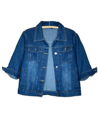 Unilexi Women's 3/4 Sleeve Colored Cropped Denim Jacket Light Wash Short Jean Jacket Trucker Coat - 7DAY'S