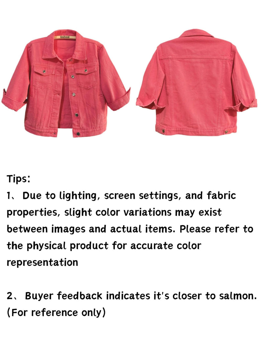Unilexi Women's 3/4 Sleeve Colored Cropped Denim Jacket Light Wash Short Jean Jacket Trucker Coat - 7DAY'S