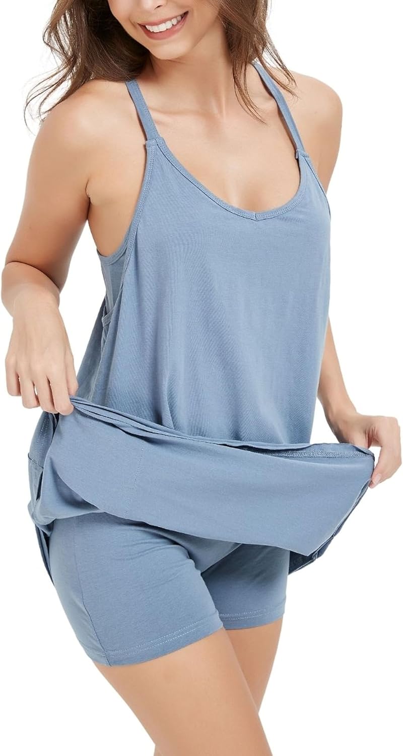 Unilexi Women's Althletic Dresses with Pockets Summer Sleeveless Workout Mini Dress with Shorts Tennis Dress - 7DAY'S