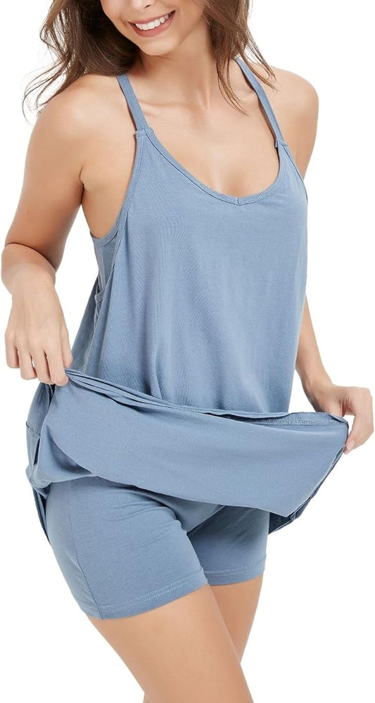Unilexi Women's Althletic Dresses with Pockets Summer Sleeveless Workout Mini Dress with Shorts Tennis Dress - 7DAY'S