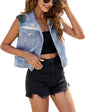 Unilexi Women's Aztec Denim Vest Distressed Lapel Button Down Cropped Jean Vest Sleeveless Jean Jacket - 7DAY'S
