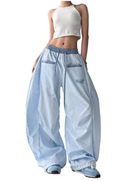 Unilexi Women's Baggy Hip Hop Pants Y2K Cargo Pants Wide Leg Elastic Waist Parachute Sweatpants Casual Curved Trousers - 7DAY'S