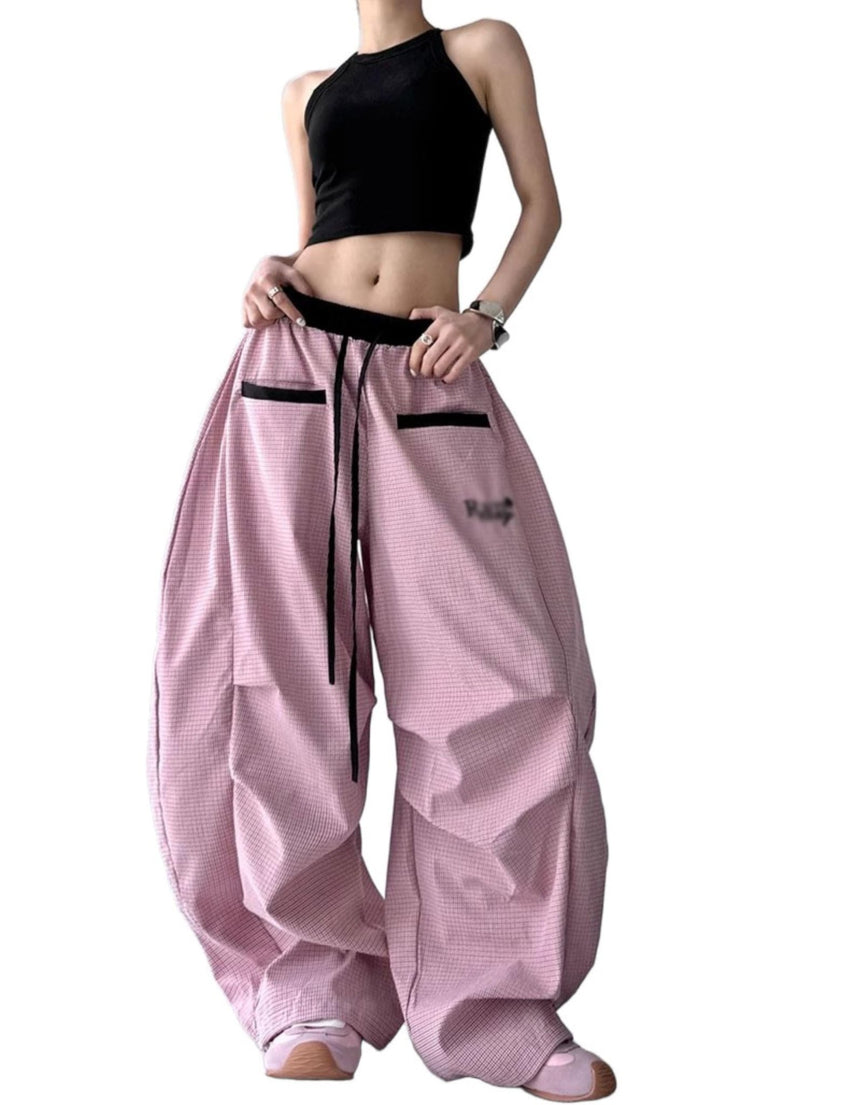 Unilexi Women's Baggy Hip Hop Pants Y2K Cargo Pants Wide Leg Elastic Waist Parachute Sweatpants Casual Curved Trousers - 7DAY'S