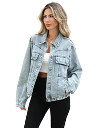 Unilexi Womens Basic Long Sleeve Denim Jackets Trendy Button Down Jean Jacket Casual Trucker Jackets With Pockets - 7DAY'S