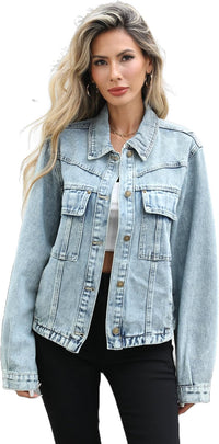 Unilexi Womens Basic Long Sleeve Denim Jackets Trendy Button Down Jean Jacket Casual Trucker Jackets With Pockets - 7DAY'S