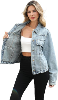 Unilexi Womens Basic Long Sleeve Denim Jackets Trendy Button Down Jean Jacket Casual Trucker Jackets With Pockets - 7DAY'S