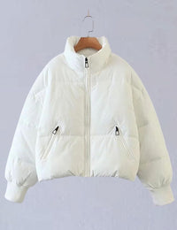 Unilexi Womens Casual Cropped Puffer Jackets Oversized Padded Stand Collar Winter Coats - 7DAY'S