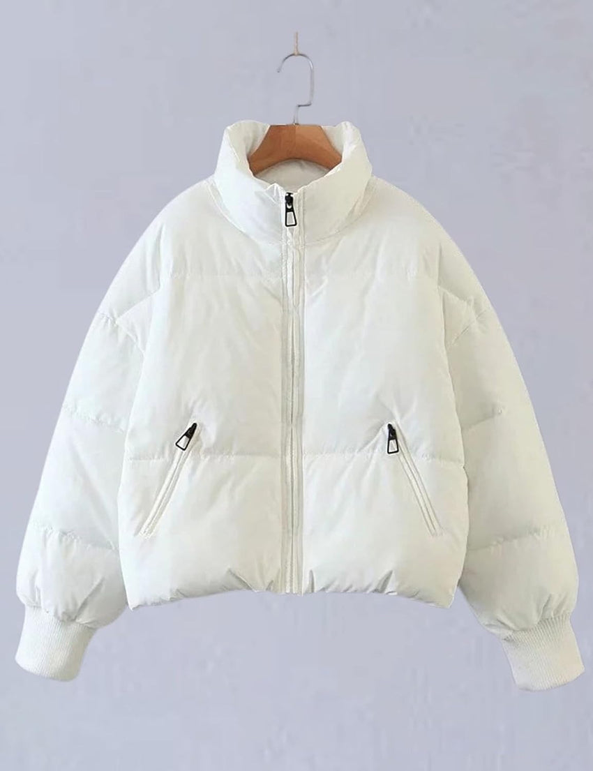 Unilexi Womens Casual Cropped Puffer Jackets Oversized Padded Stand Collar Winter Coats - 7DAY'S