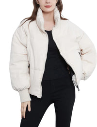 Unilexi Womens Casual Cropped Puffer Jackets Oversized Padded Stand Collar Winter Coats - 7DAY'S
