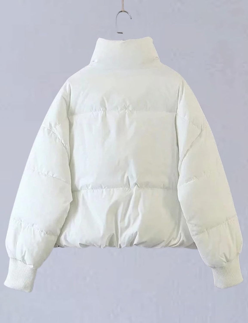 Unilexi Womens Casual Cropped Puffer Jackets Oversized Padded Stand Collar Winter Coats - 7DAY'S